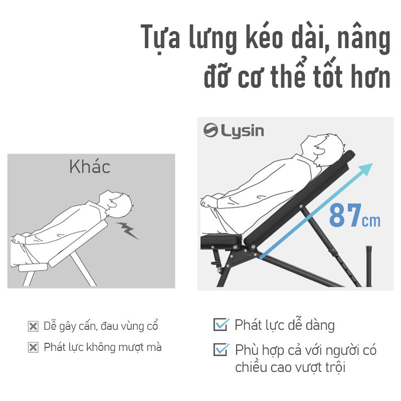 GHẾ TẬP GYM ĐIỀU CHỈNH ĐA NĂNG LYSIN – 18 MỨC ĐIỀU CHỈNH, KHUNG THÉP CHẮC CHẮN, PHÙ HỢP TẬP LUYỆN TẠI NHÀ