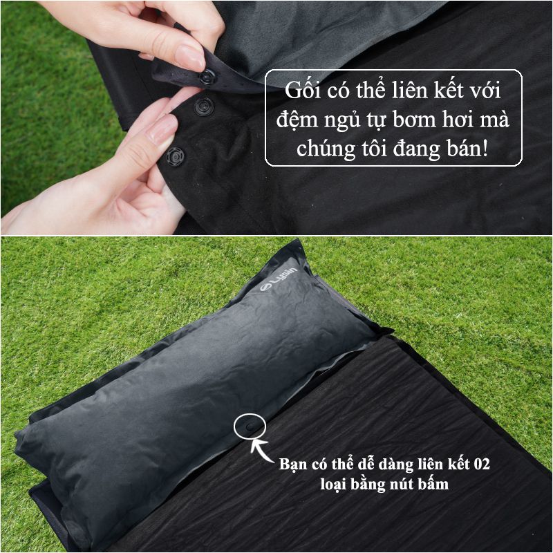 Gối ngủ dã ngoại - Da lộn - Tự bơm hơi