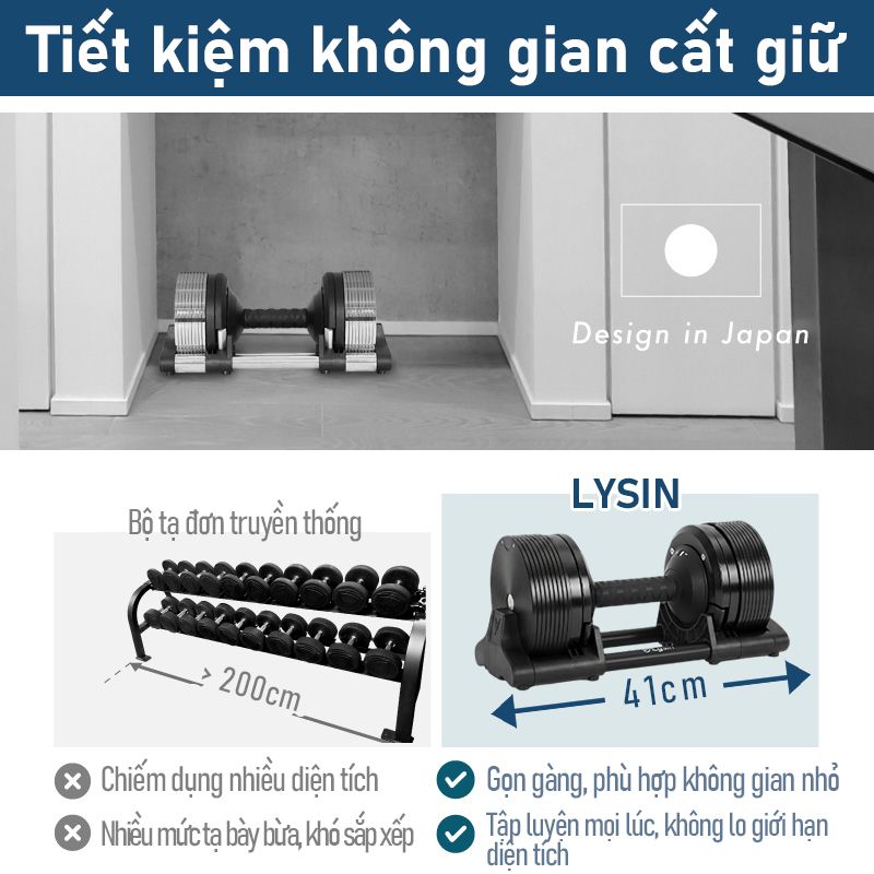 Tạ Tay Điều Chỉnh LYSIN 20KG Chính Hãng, 18 Mức Điều Chỉnh, Chỉnh 1 Giây, Tạ Đa Năng Tập Gym Tại Nhà