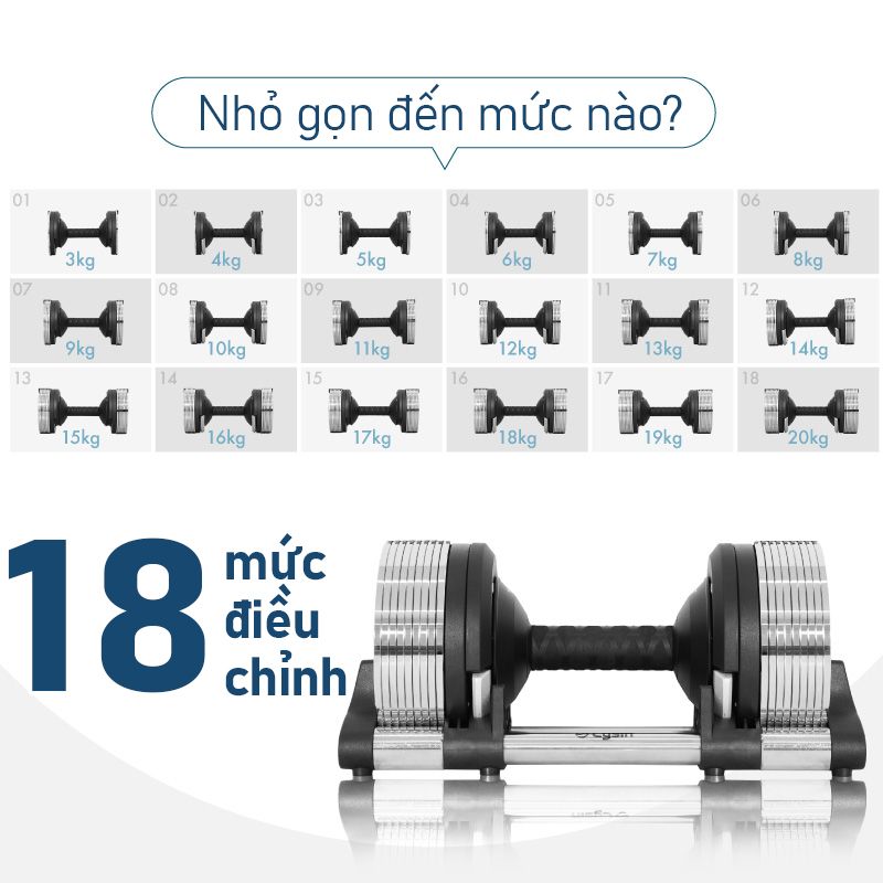 Tạ Tay Điều Chỉnh LYSIN 20KG Chính Hãng, 18 Mức Điều Chỉnh, Chỉnh 1 Giây, Tạ Đa Năng Tập Gym Tại Nhà