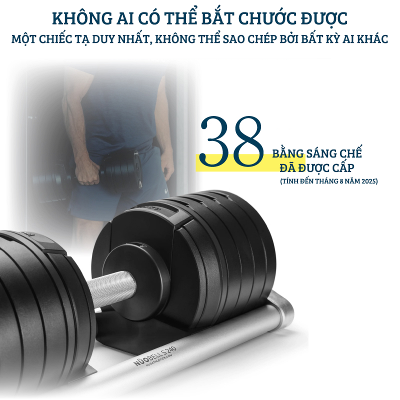 Nuobell - Tạ dumbbells 1 Quả 40Kg Điều Chỉnh 20 Mức – Tay Cầm Khắc Vân, Phù Hợp Gym, Tập Luyện Tại Nhà