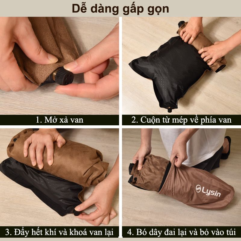 Gối ngủ dã ngoại - Da lộn - Tự bơm hơi