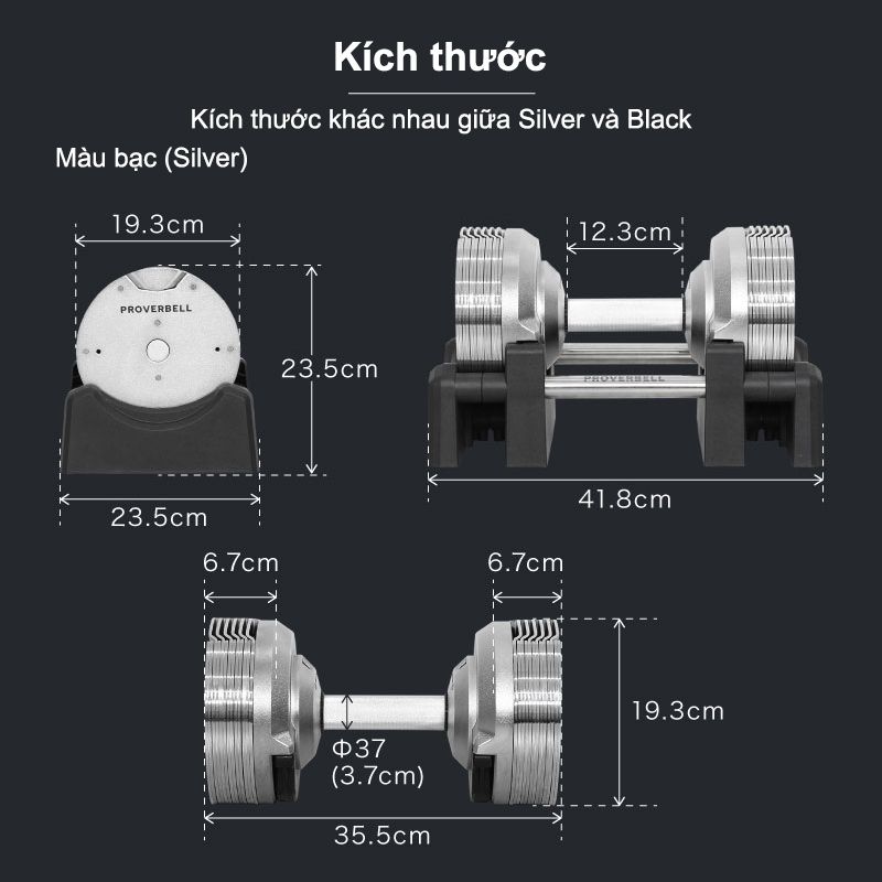Proverbell - 01 quả tạ 23.5kg điều chỉnh trọng lượng tăng/giảm 1.5kg chống gỉ