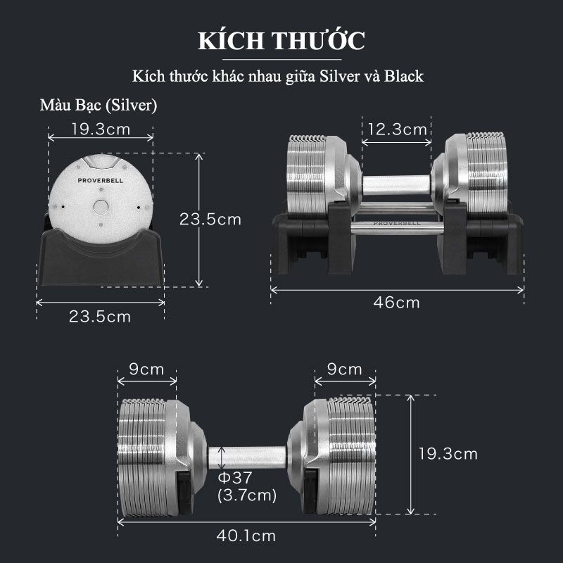 Proverbell - 01 quả tạ 32.5kg điều chỉnh trọng lượng tăng/giảm 1.5kg chống gỉ