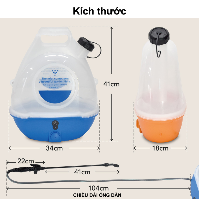 Bình Xịt Phun Sương Điện 7L Sạc Pin – Nhẹ 1.3Kg, Hoạt Động 80 Phút, Chịu Nhiệt 70°C, Không Gây Ồn