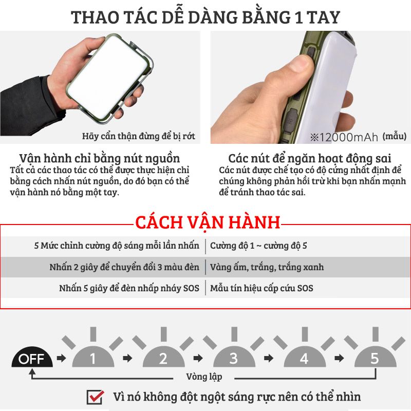 Đèn LED cầm tay 12000mAh | 18000mAh