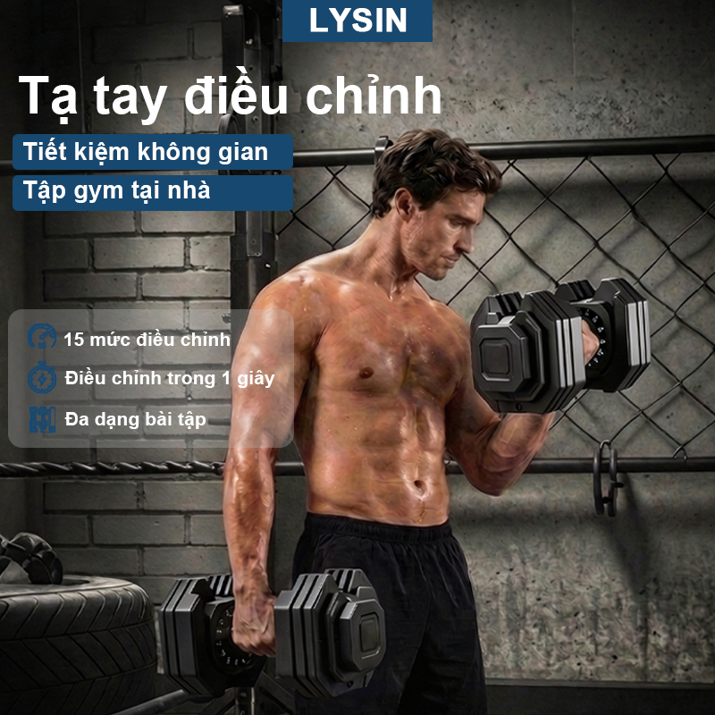 Tạ Tay Điều Chỉnh LYSIN 24KG 15IN1 - Tạ Đa Năng Tập Gym Tại Nhà, Điều Chỉnh Nhanh, Chống Trượt
