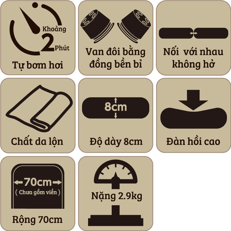 Đệm ngủ dã ngoại - Da lộn - Tự bơm hơi
