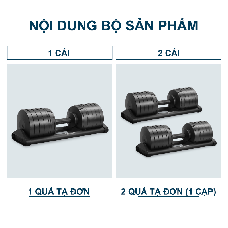 Nuobell - Tạ dumbbells 1 Quả 40Kg Điều Chỉnh 20 Mức – Tay Cầm Khắc Vân, Phù Hợp Gym, Tập Luyện Tại Nhà