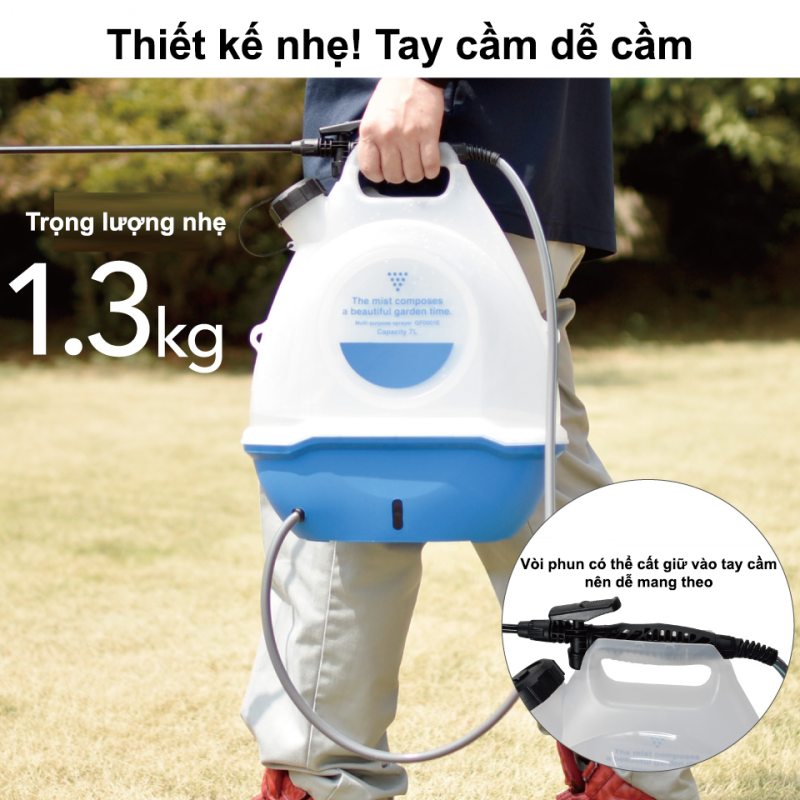Bình Xịt Phun Sương Điện 7L Sạc Pin – Nhẹ 1.3Kg, Hoạt Động 80 Phút, Chịu Nhiệt 70°C, Không Gây Ồn