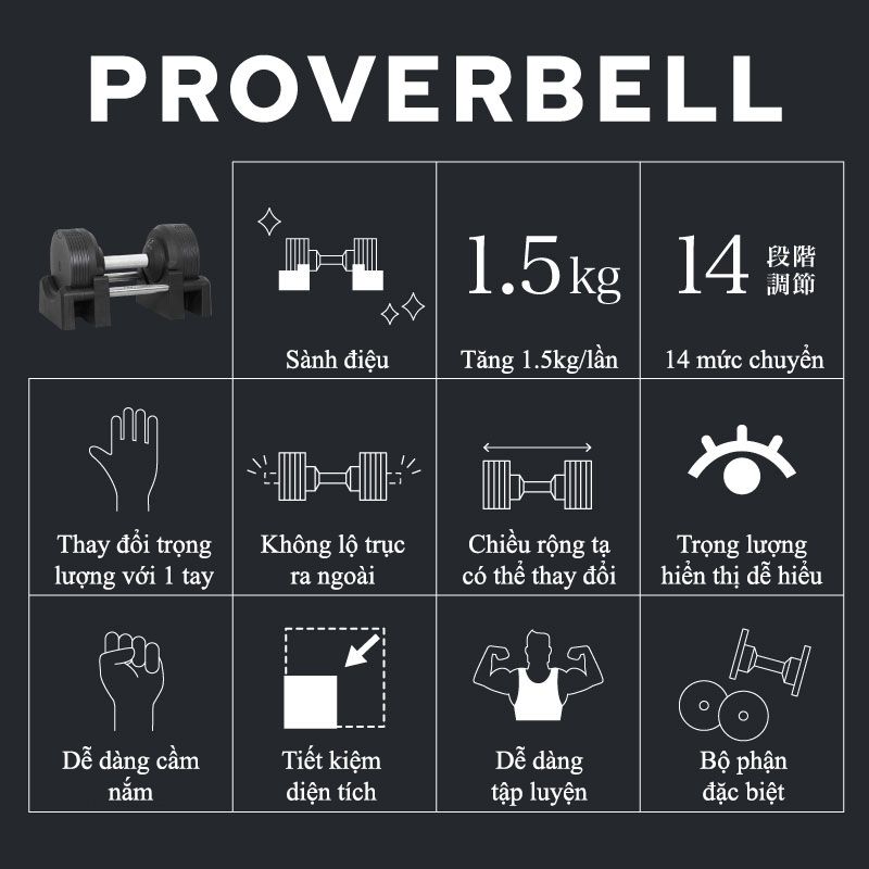 Proverbell - 01 quả tạ 23.5kg điều chỉnh trọng lượng tăng/giảm 1.5kg chống gỉ