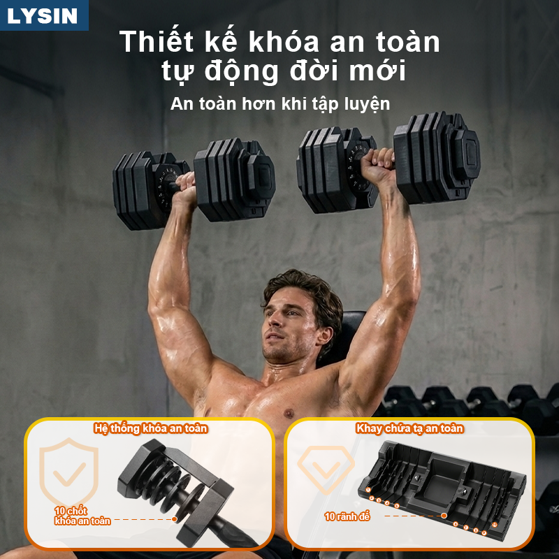 Tạ Tay Điều Chỉnh LYSIN 24KG 15IN1 - Tạ Đa Năng Tập Gym Tại Nhà, Điều Chỉnh Nhanh, Chống Trượt