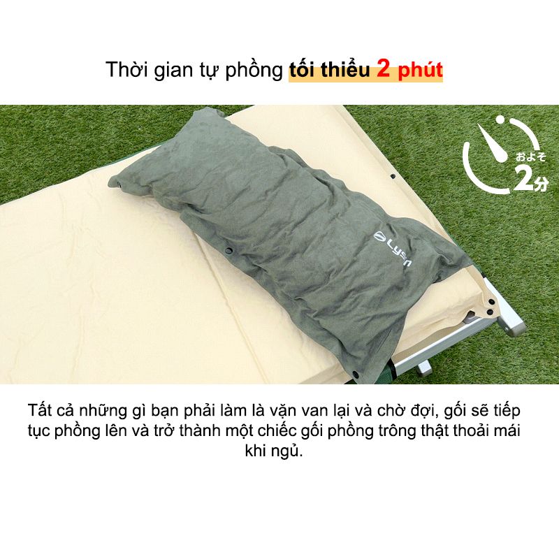 Gối ngủ dã ngoại - Da lộn - Tự bơm hơi