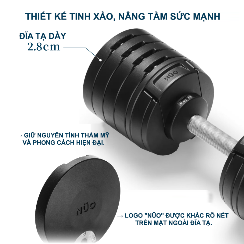 Nuobell - Tạ dumbbells 1 Quả 40Kg Điều Chỉnh 20 Mức – Tay Cầm Khắc Vân, Phù Hợp Gym, Tập Luyện Tại Nhà