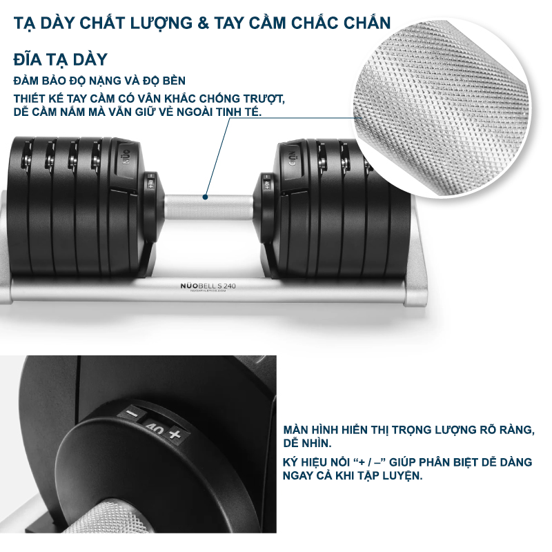 Nuobell - Tạ dumbbells 1 Quả 40Kg Điều Chỉnh 20 Mức – Tay Cầm Khắc Vân, Phù Hợp Gym, Tập Luyện Tại Nhà