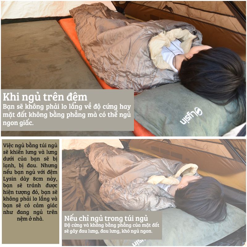 Đệm ngủ dã ngoại - Da lộn - Tự bơm hơi