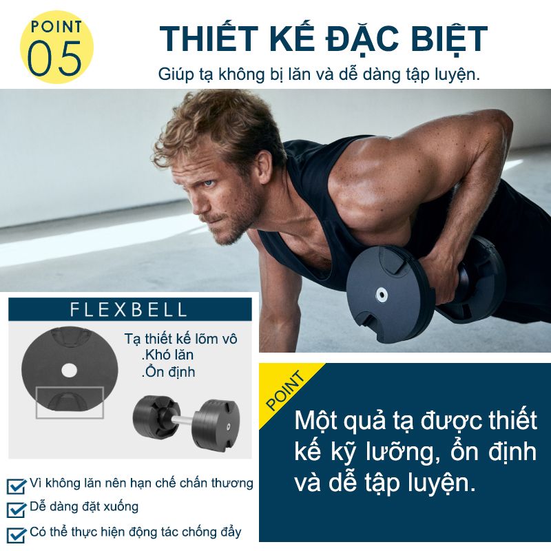 NUOBELL Flexbell - 01 quả tạ 32kg điều chỉnh trọng lượng tăng/giảm 2kg lớp sơn tĩnh điện chống gỉ